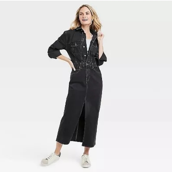 Women's Long Sleeve Denim Maxi Dress - Universal Thread Black Wash - Picture 2 of 7